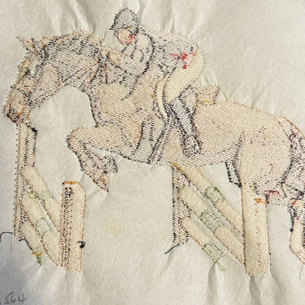 VTG Sport Horse Jumping Scene Handmade Embroidery Western Equestrian Sew On